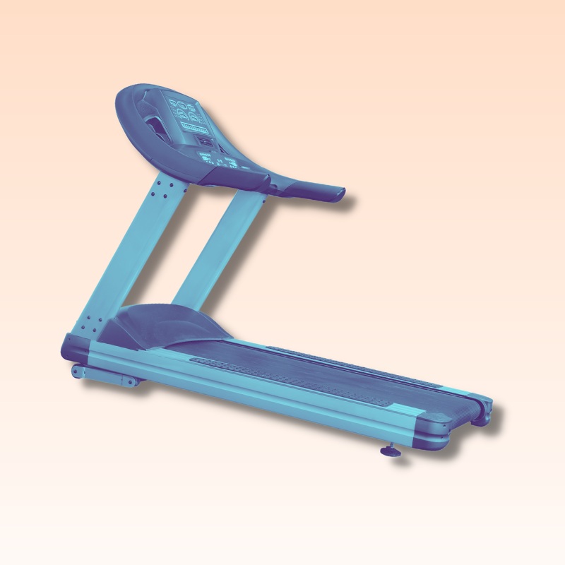 12-3-30 treadmill workout blue treadmill on orange gradient background