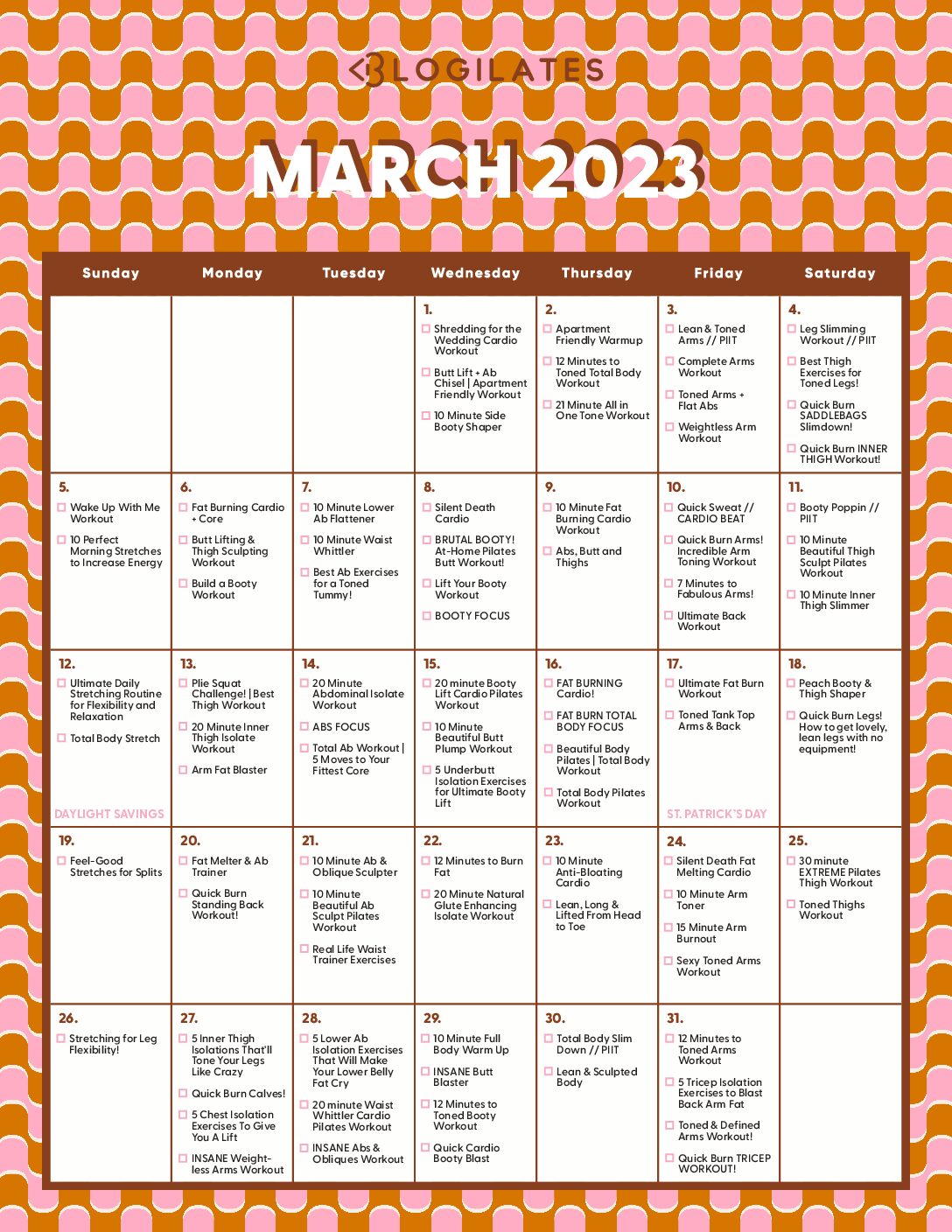 The Blogilates March 2023 Workout Calendar! - Blogilates