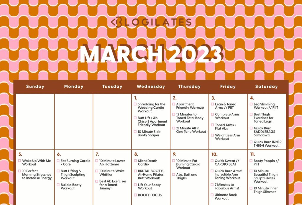 march calendar Archives Blogilates