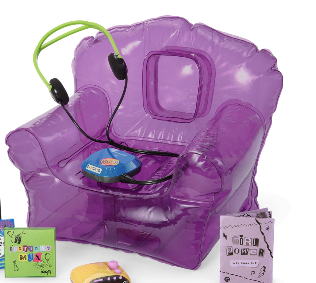american girl 90s nostalgia purple blow up portable cd player