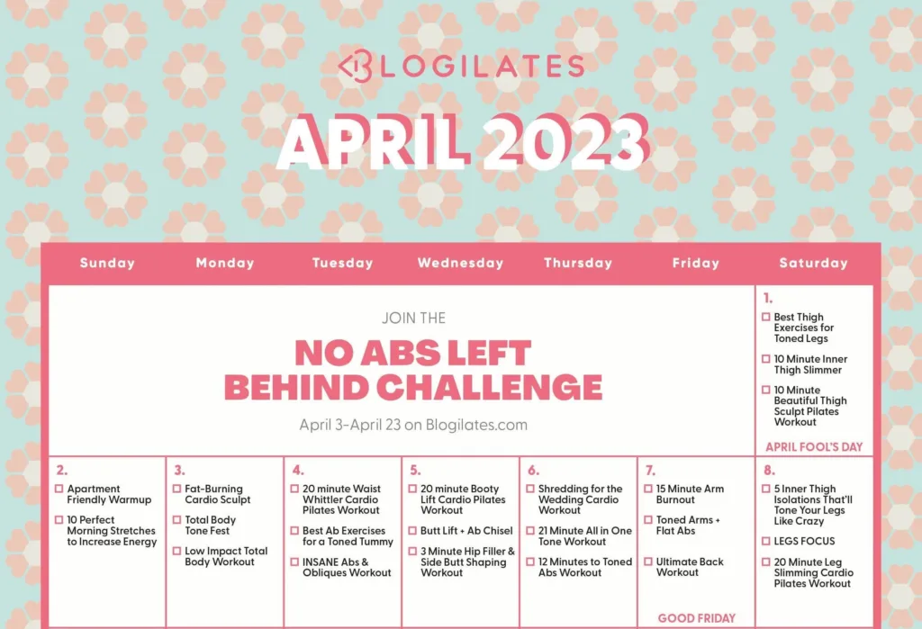 blogilates 2023 april workout calendar cropped