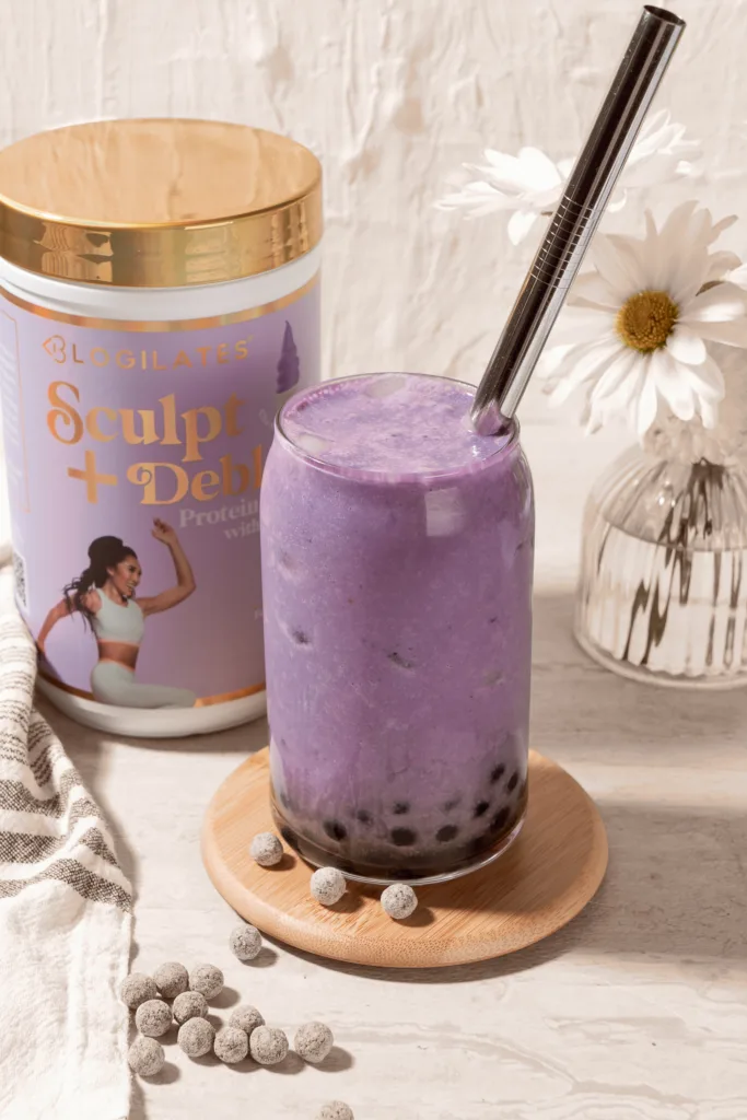 ube protein boba blogilates nutrition target sculpt and debloat protein powder