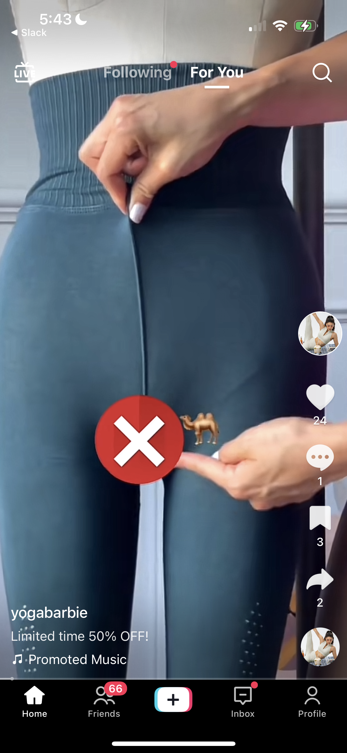 yogabarbie tiktok with stolen video content from blogilates popflex leggings