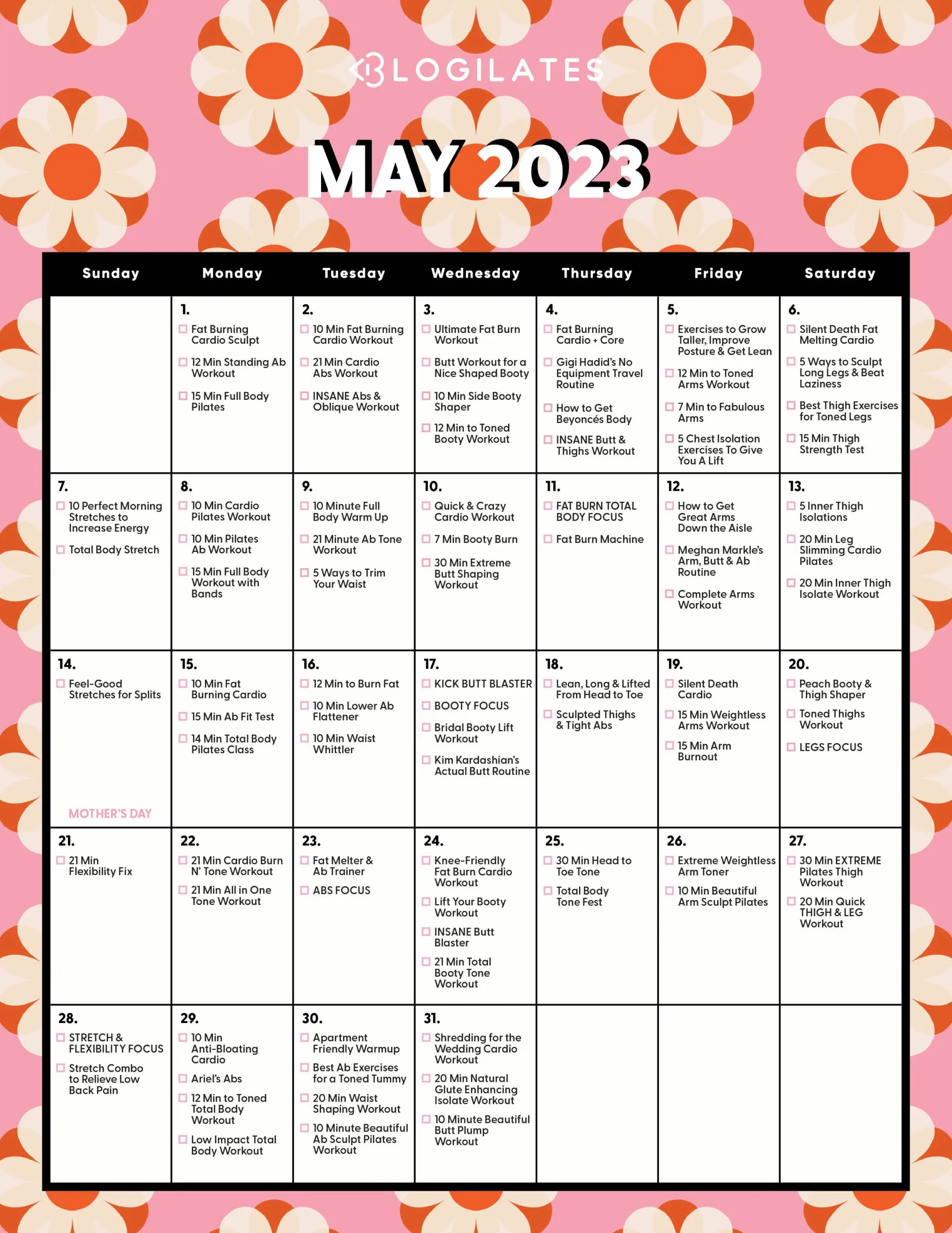 The Blogilates May 2023 Workout Calendar!!