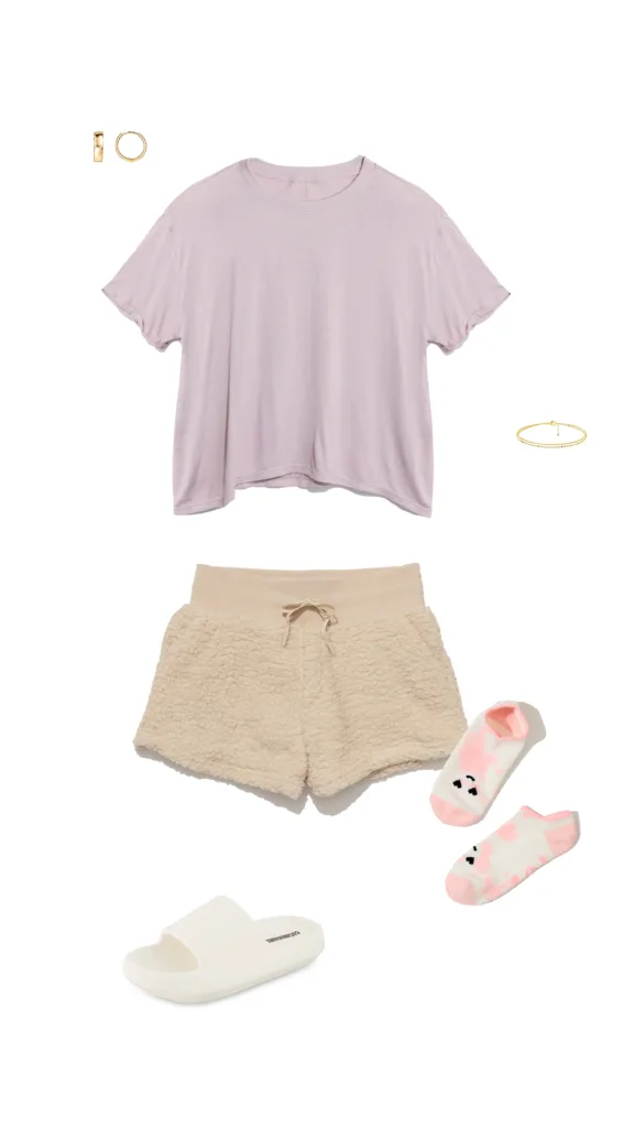 popflex outfit summer stormy night perfect tee heart eyes socks white slides sherpa shorts