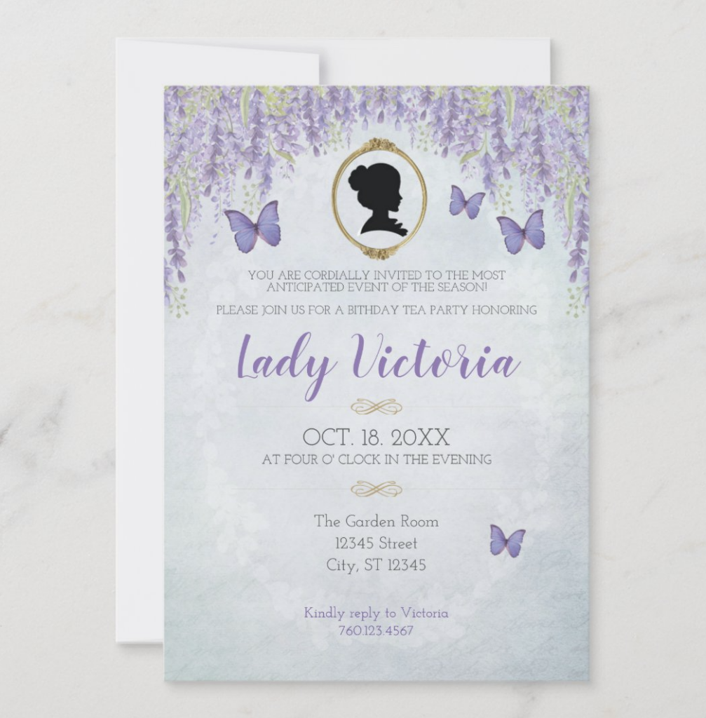 bridgerton inspired garden party invitations with purple lavender lady whistledown zazzle