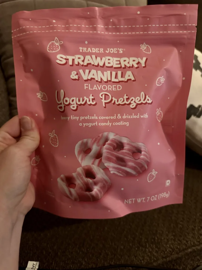 trader joe's haul strawberry yogurt pretzels