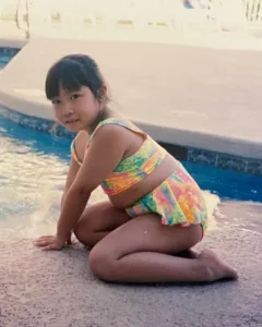Childhood photo of Cassey Ho wearing her favorite bikini