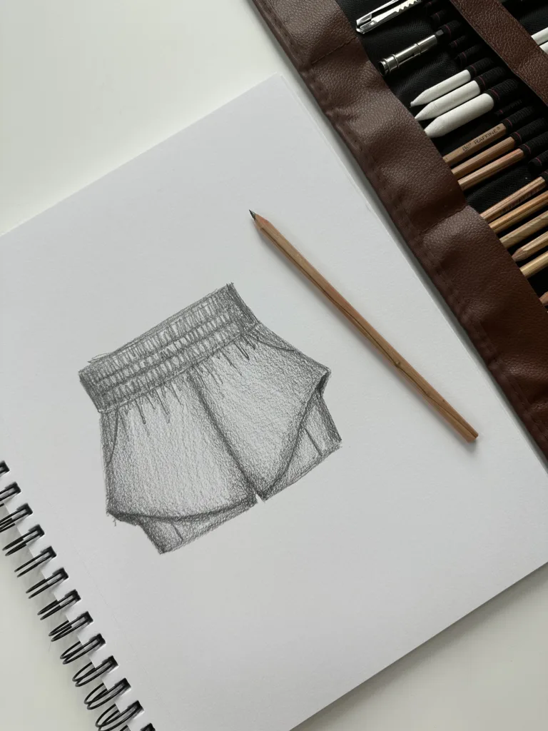 Sketch of the new High Waisted POPFLEX Supershort running shorts designed by cassey ho