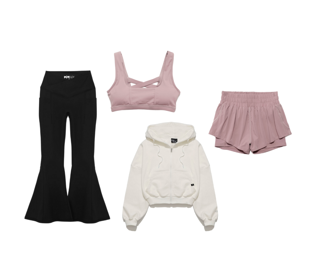 travel outfit idea popflex bell bottoms corset bra cloud hoodie supershort