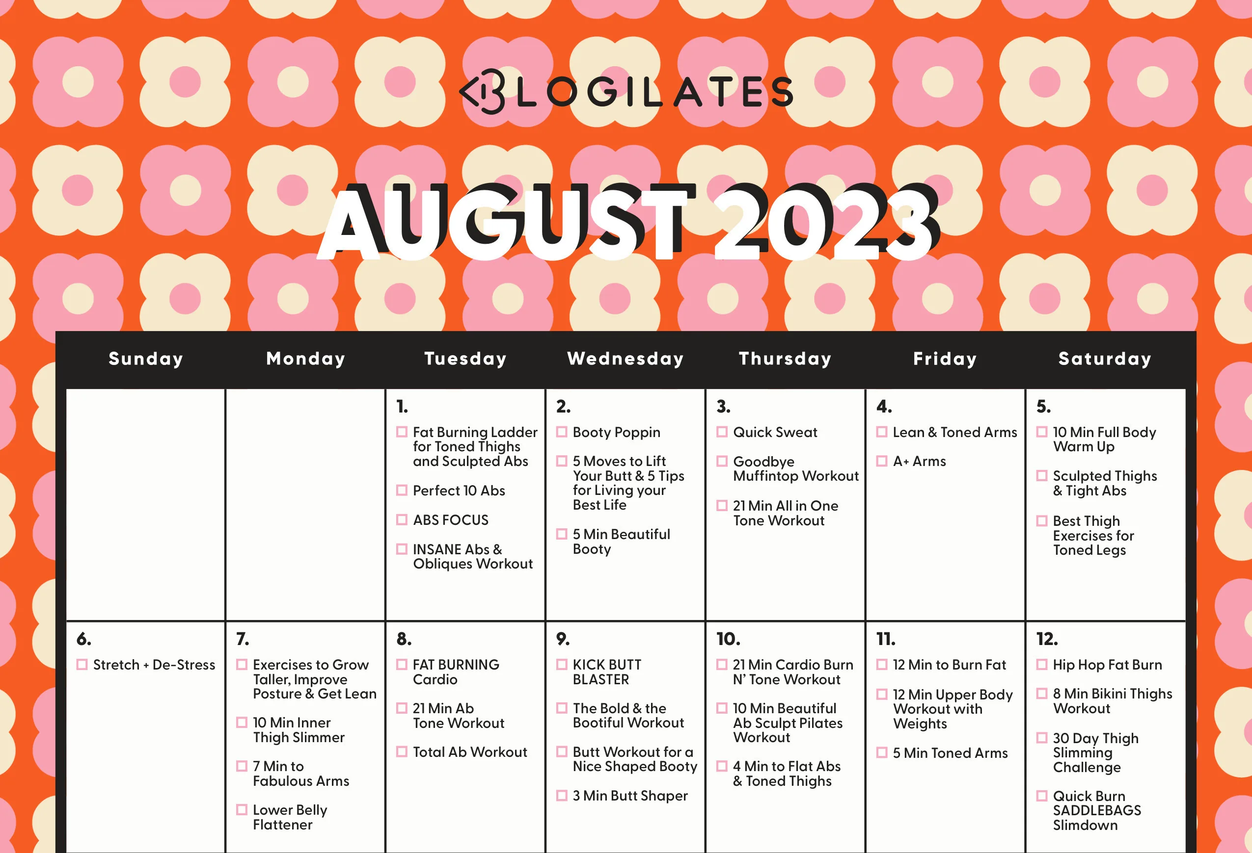 The Blogilates August 2023 Workout Calendar!! - Blogilates