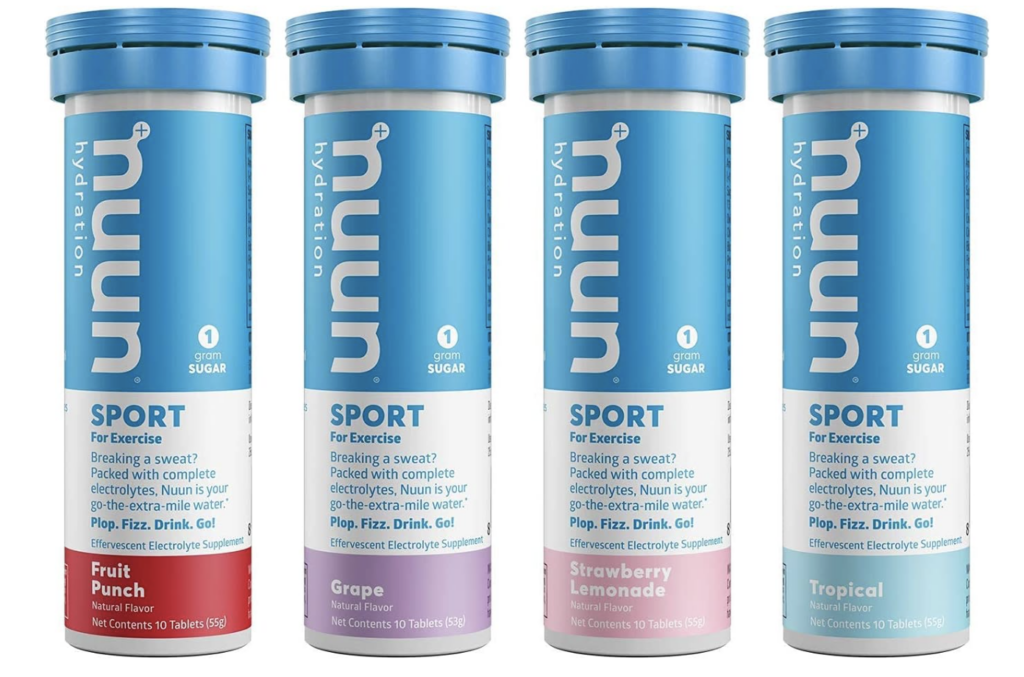 nuun electrolyte portion  tablets effect   punch grape strawberry lemonade tropical summertime  fittingness  indispensable  accessories