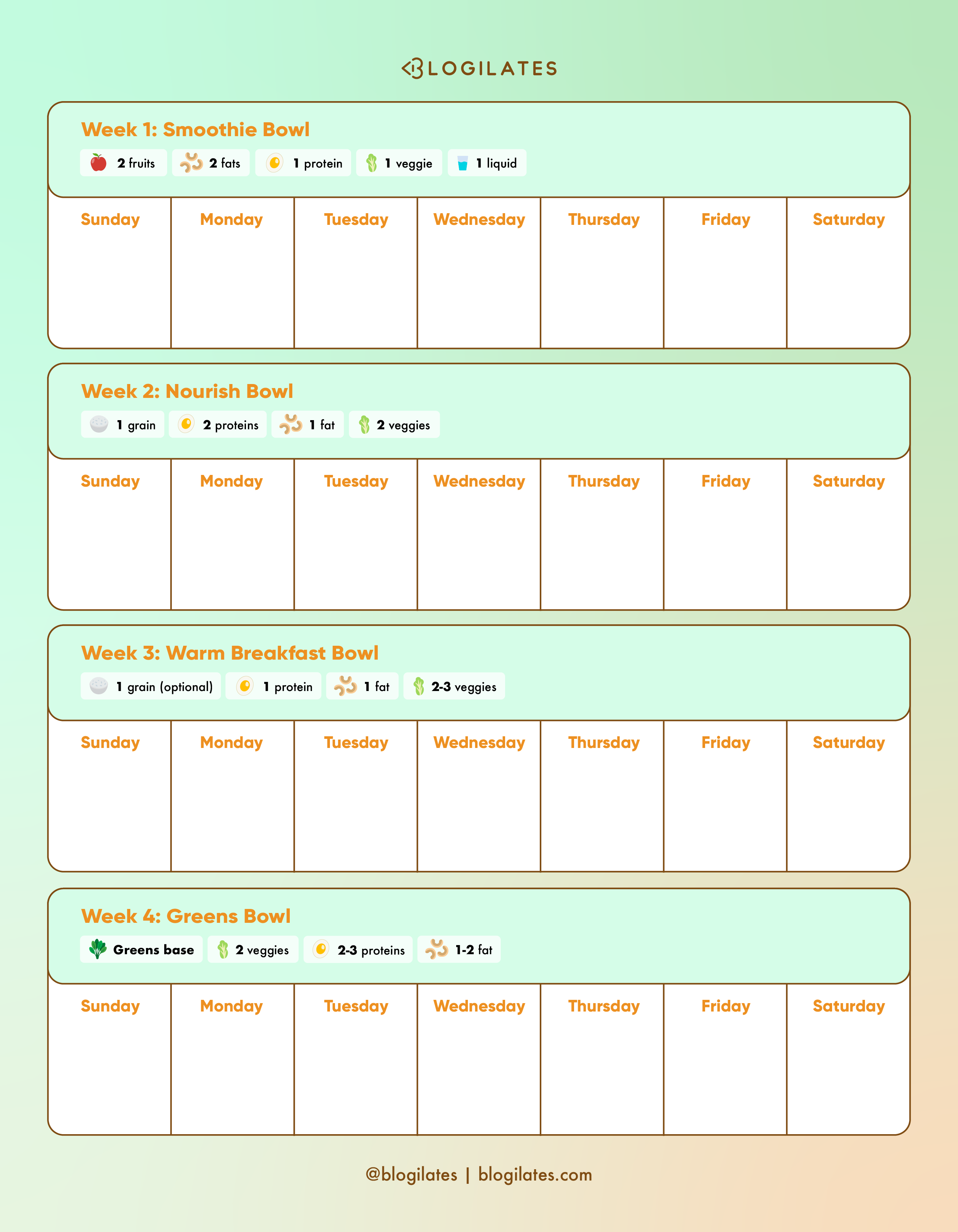 blogilates build a bowl challenge calendar