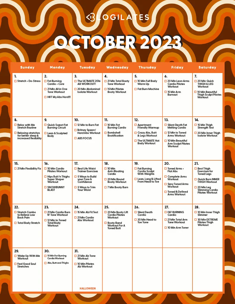 Blogilates October 2023 workout calendar
