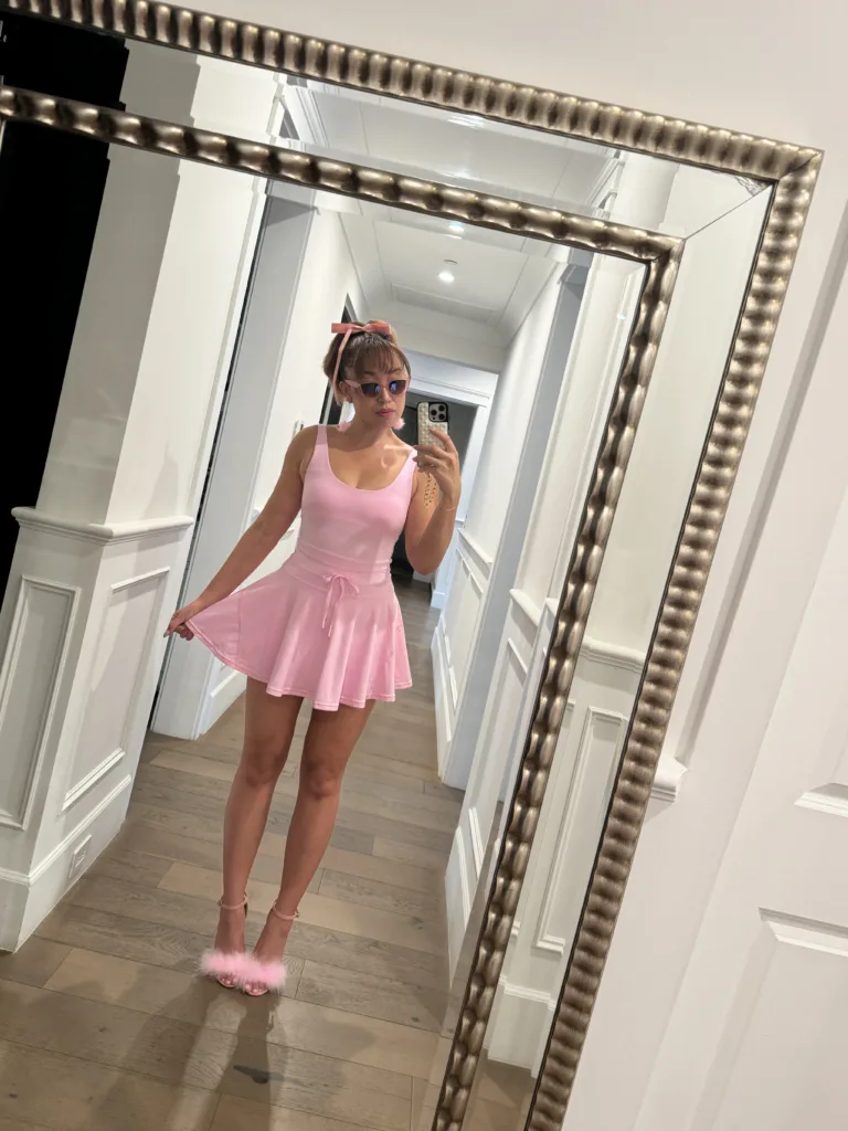 blogilates easy barbie halloween costume idea popflex bubblegum pink twirl dress