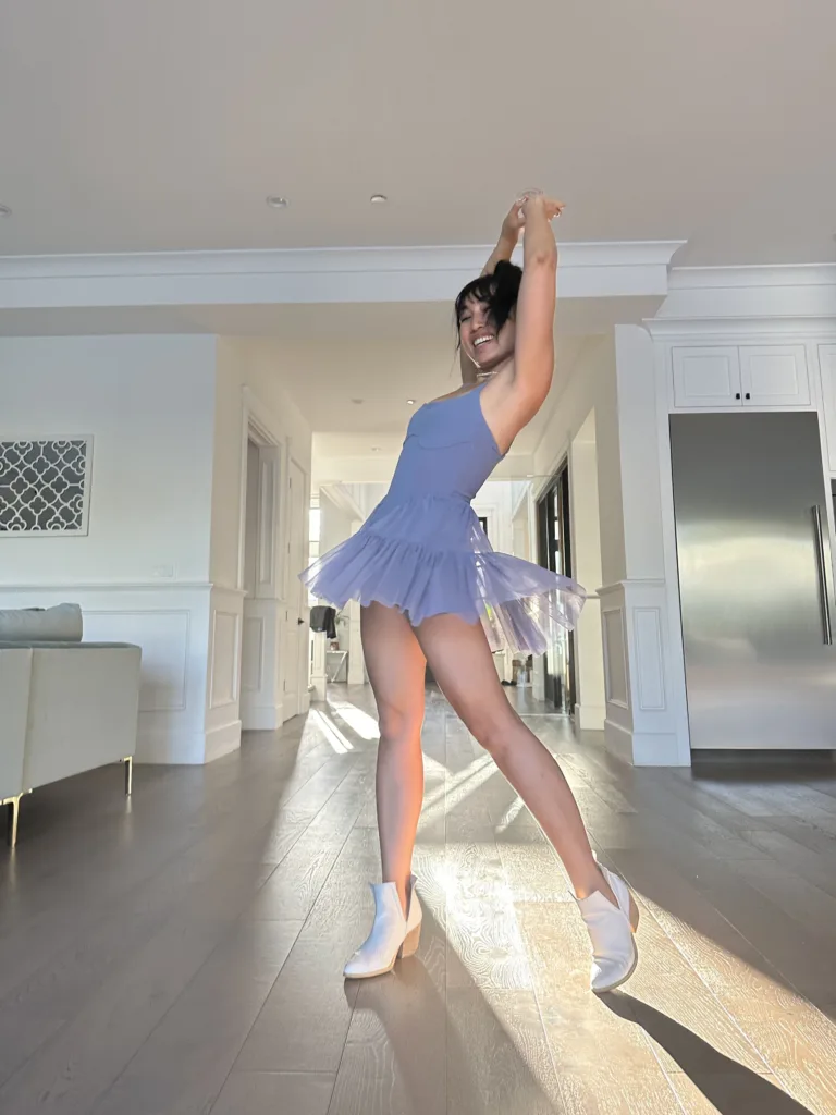 cassey ho wearing popflex corset pirouette dress