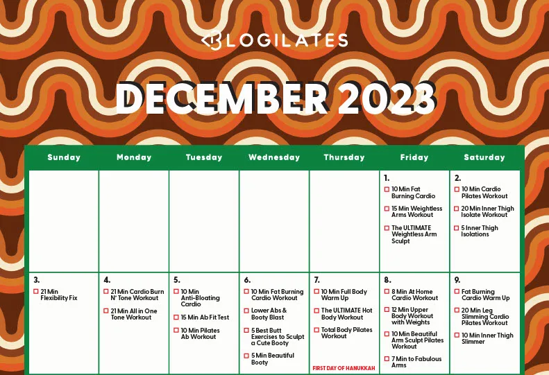 blogilates december 2023 workout calendar