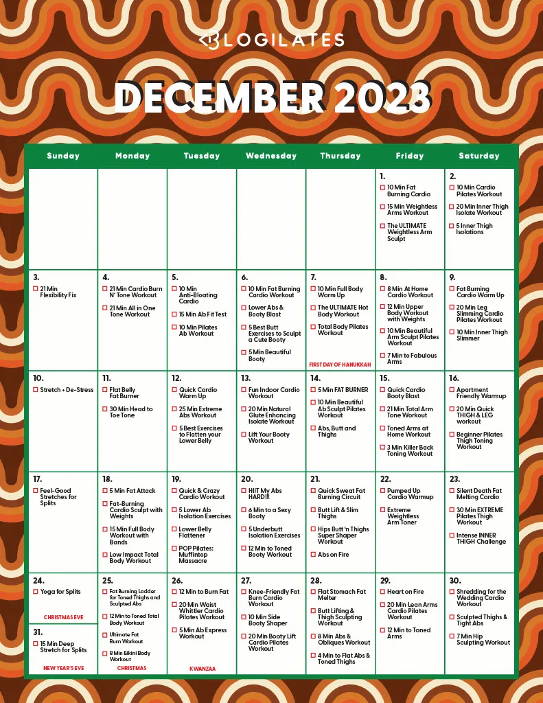 blogilates december 2023 workout calendar monthly workout plan