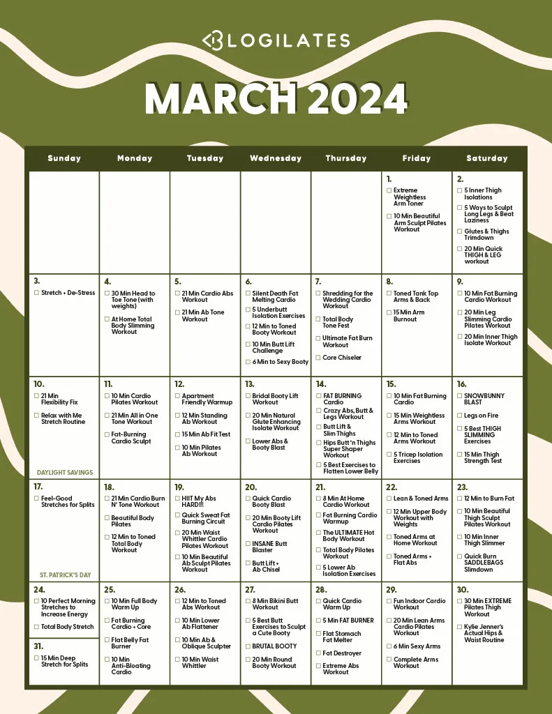 blogilates march 2024 workout calendar