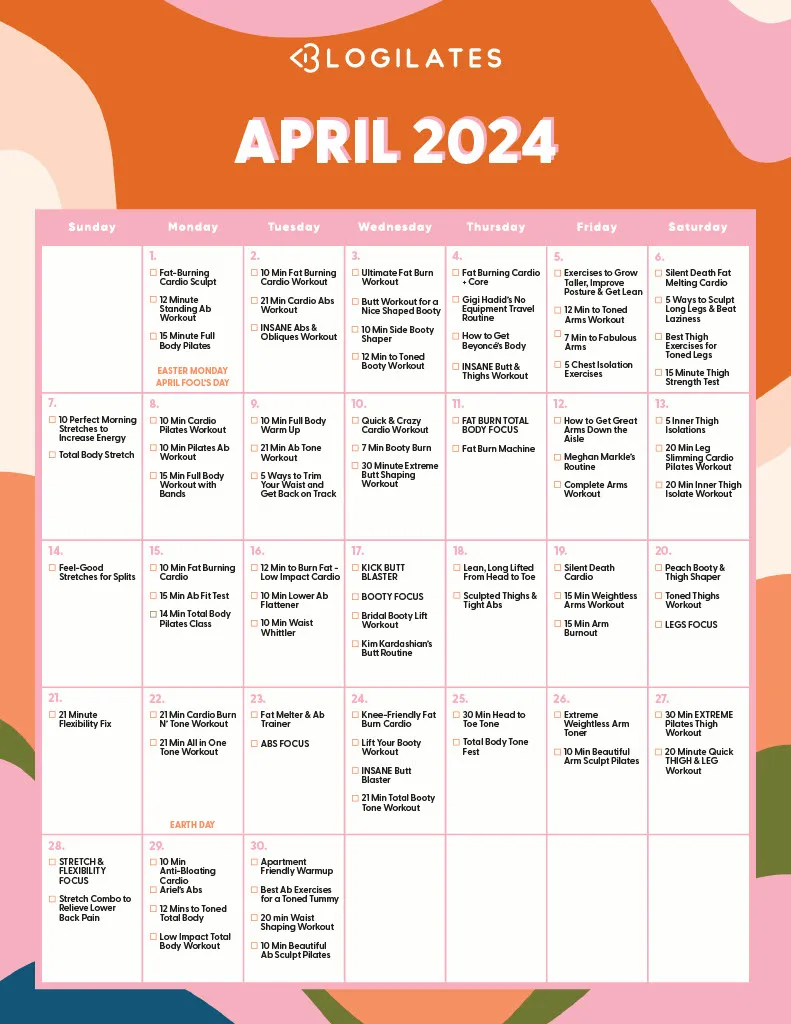 blogilates april 2024 workout calendar