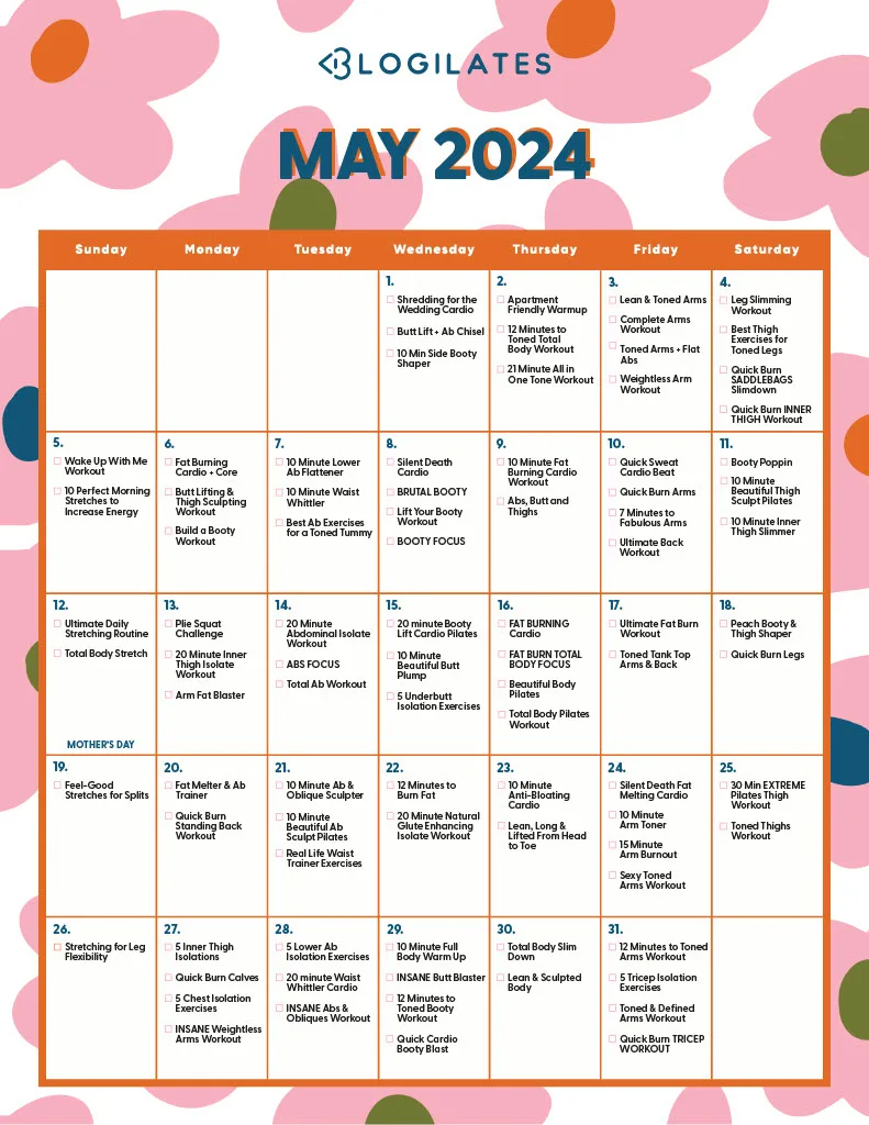 blogilates may workout calendar 2024