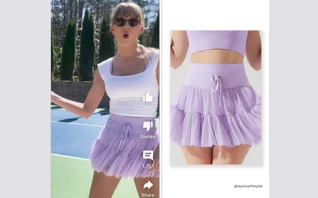 taylor swift wearing popflex pirouette skort digital lavender blogilates