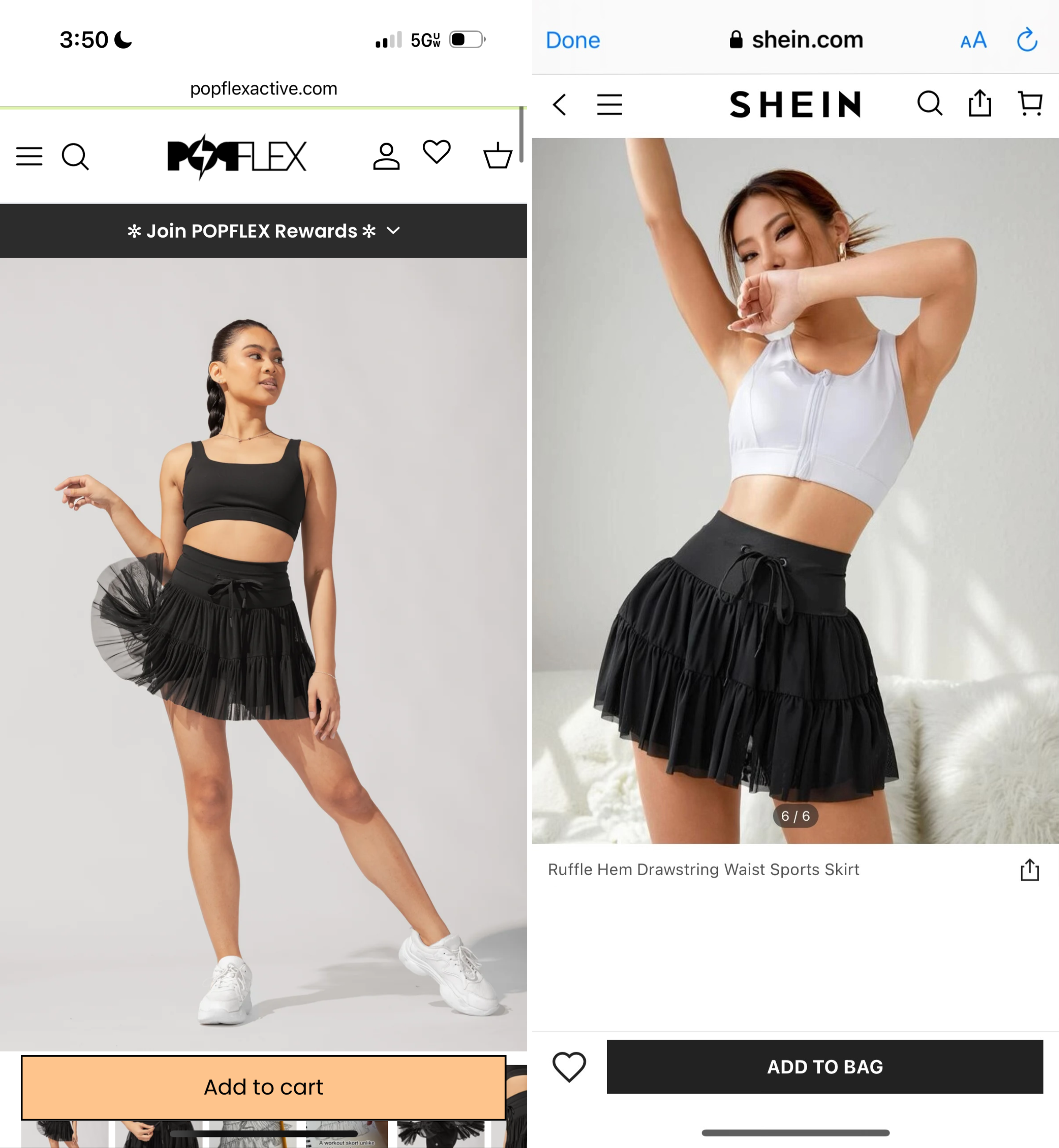 popflex pirouette skort shein stealing designs dupe