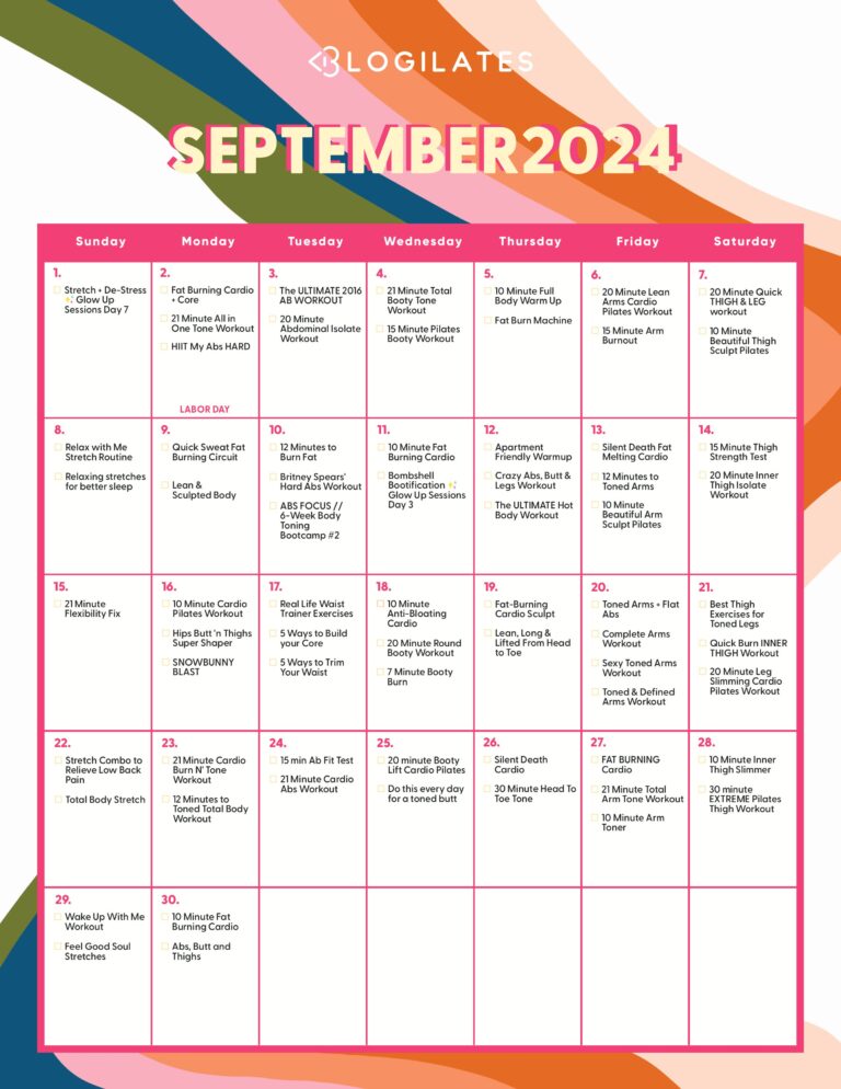 Your Blogilates September 2024 Workout Calendar!! Blogilates