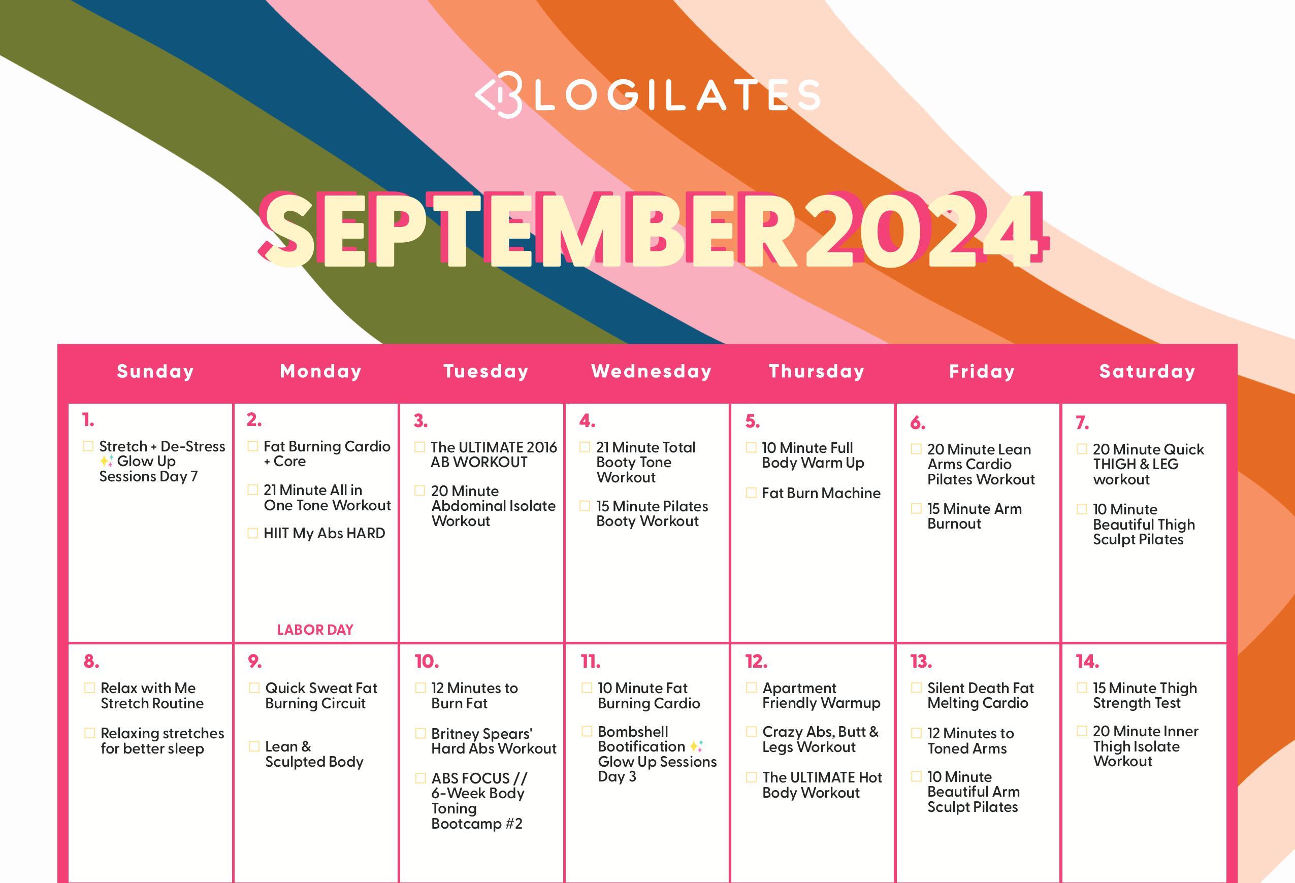 Your Blogilates September 2024 Workout Calendar!!