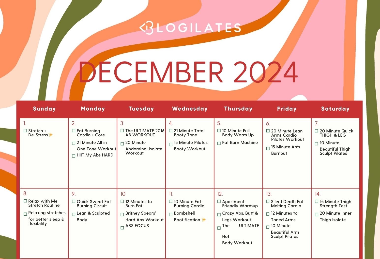 Your Blogilates December 2024 Workout Calendar!!