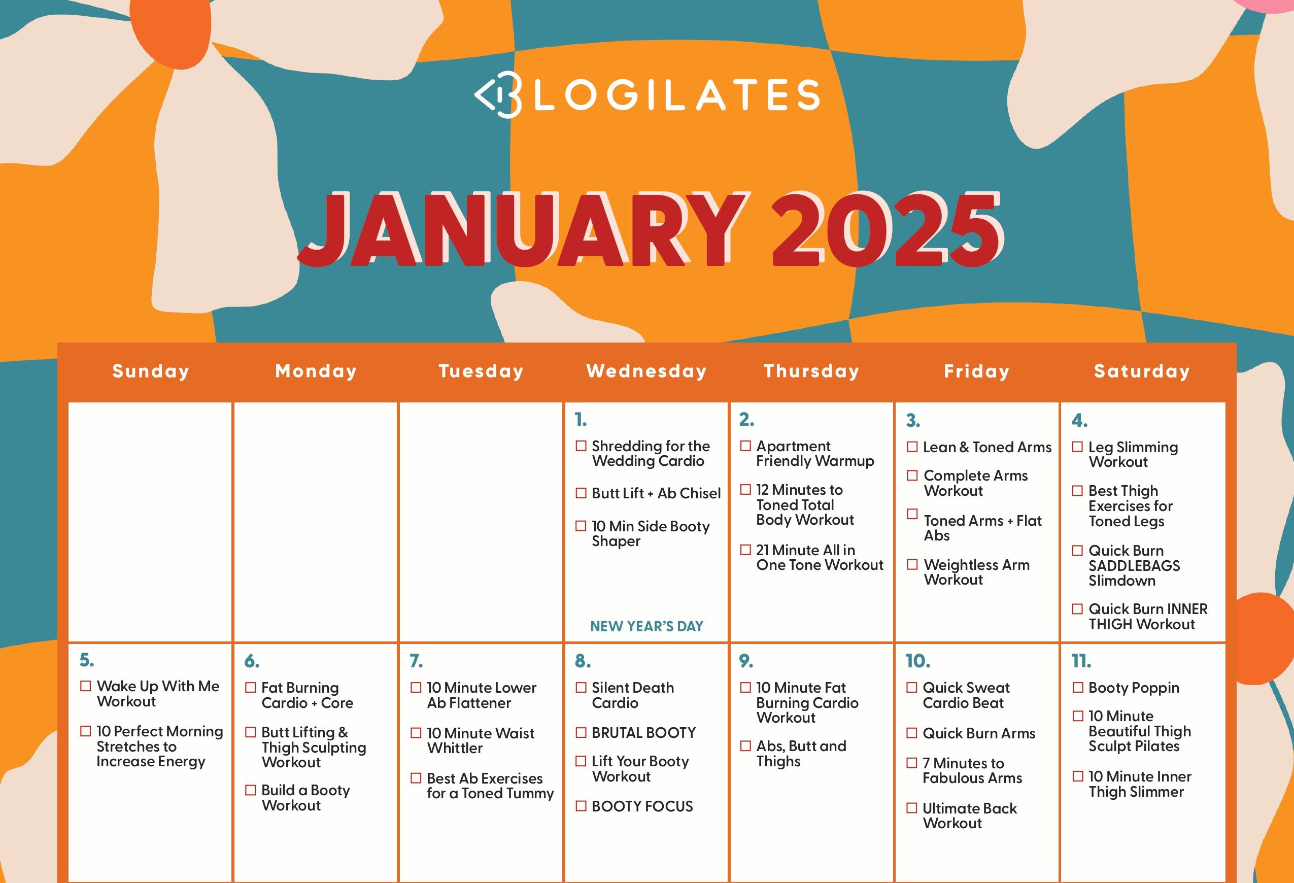 Your Blogilates January 2025 Workout Calendar!! Blogilates