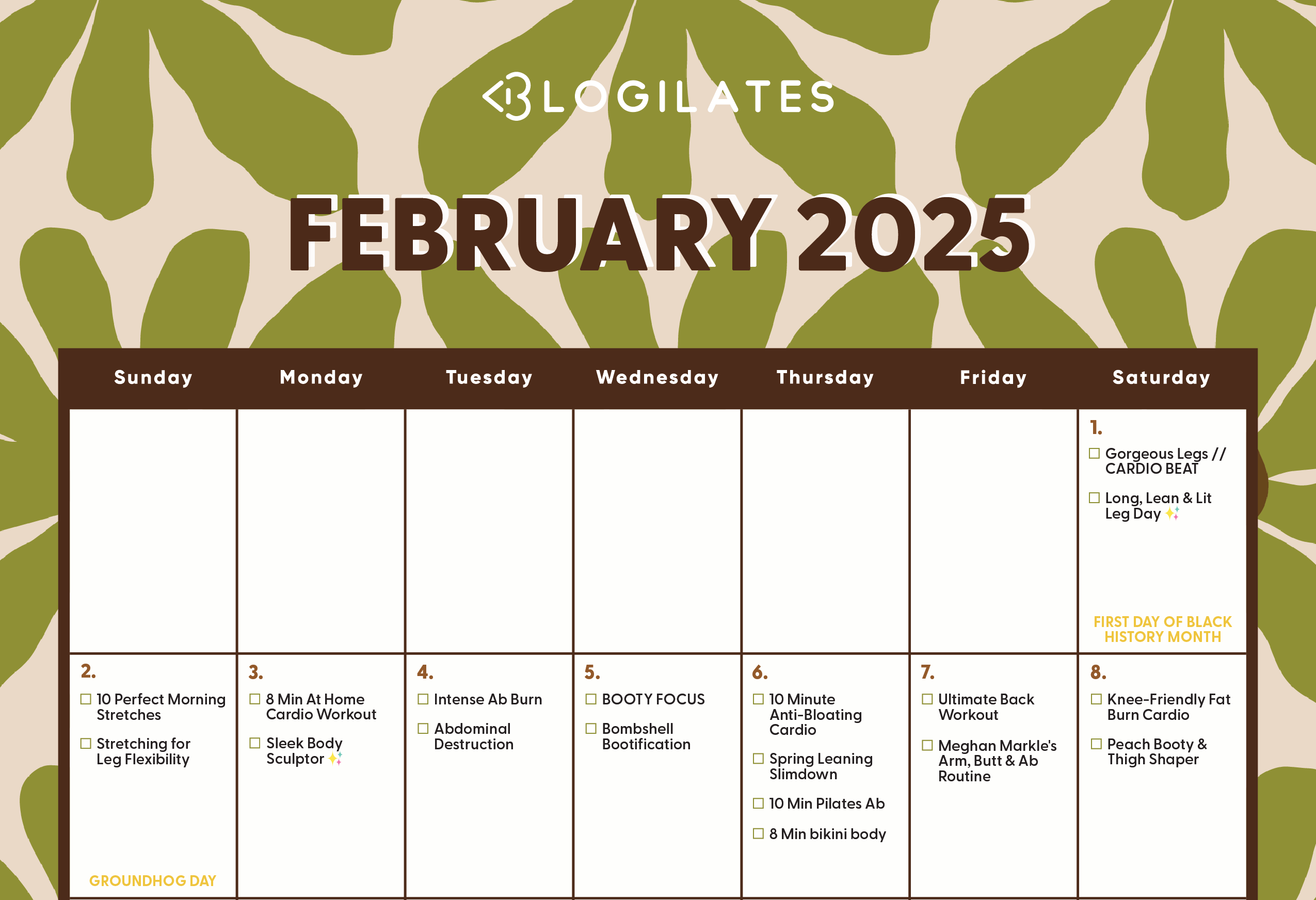 Your Blogilates February 2025 Workout Calendar!!
