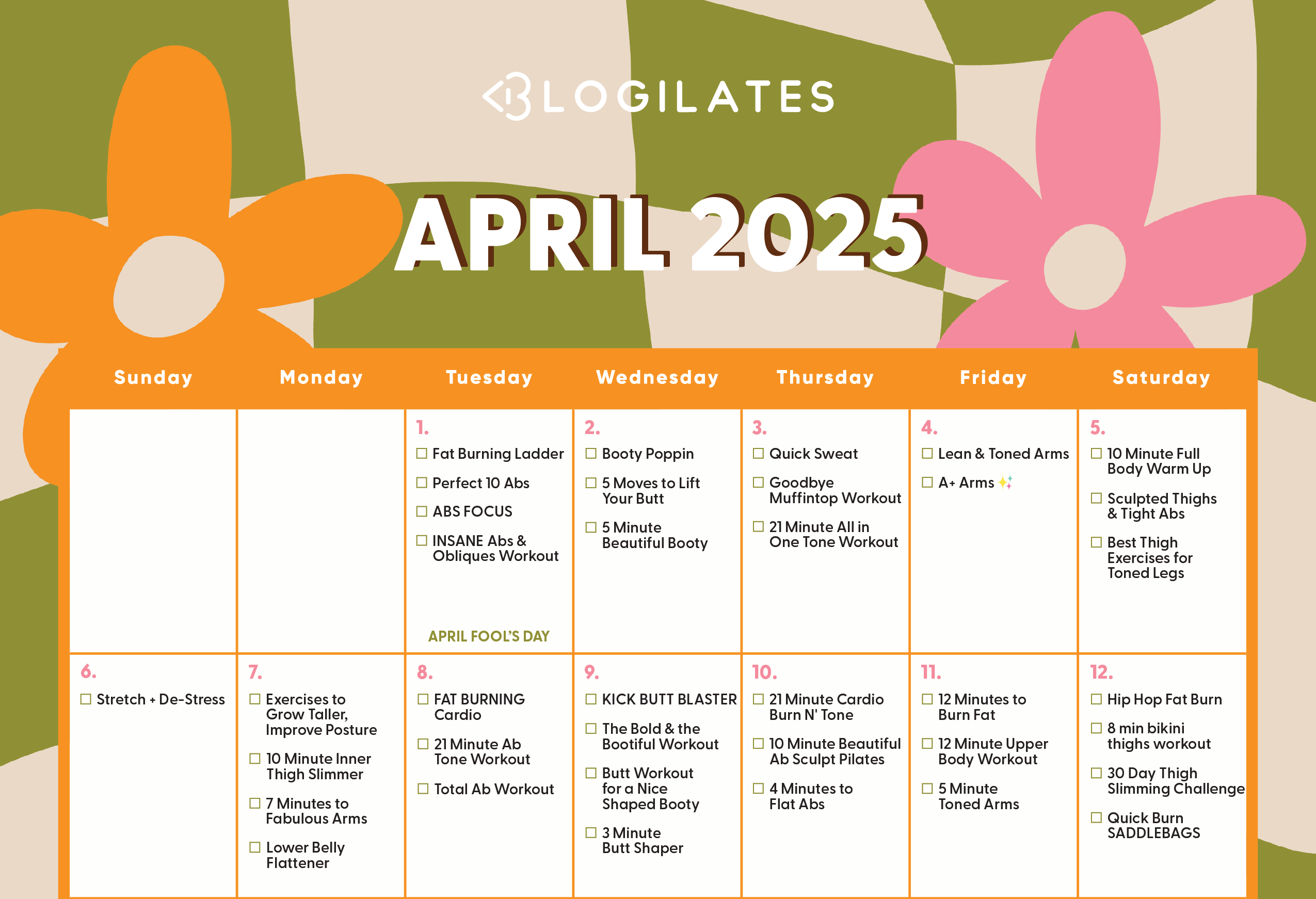 Your Blogilates April 2025 Workout Calendar!!