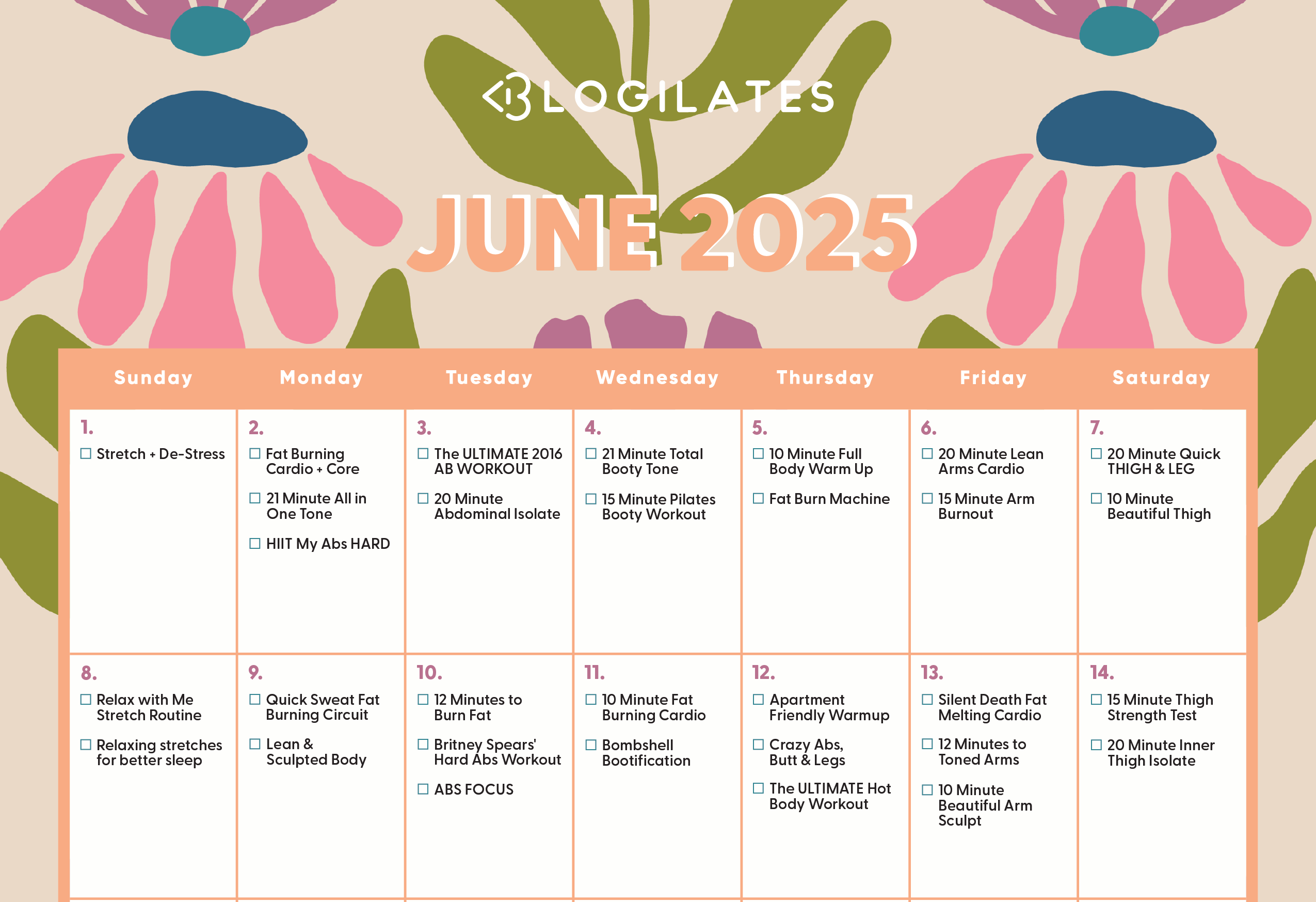 Your Blogilates June 2025 Workout Calendar!!