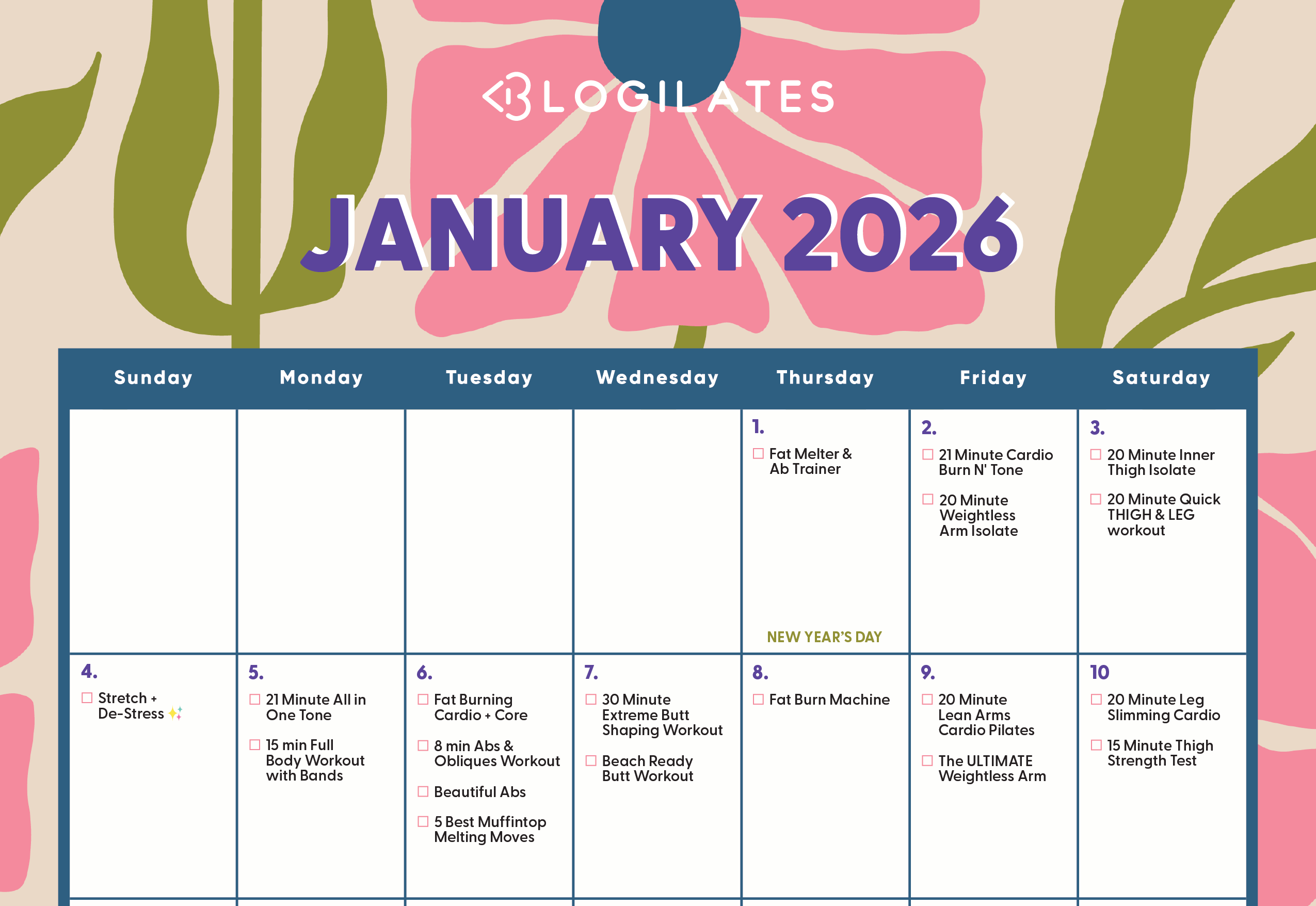 Here’s Your Blogilates January 2026 Workout Calendar!