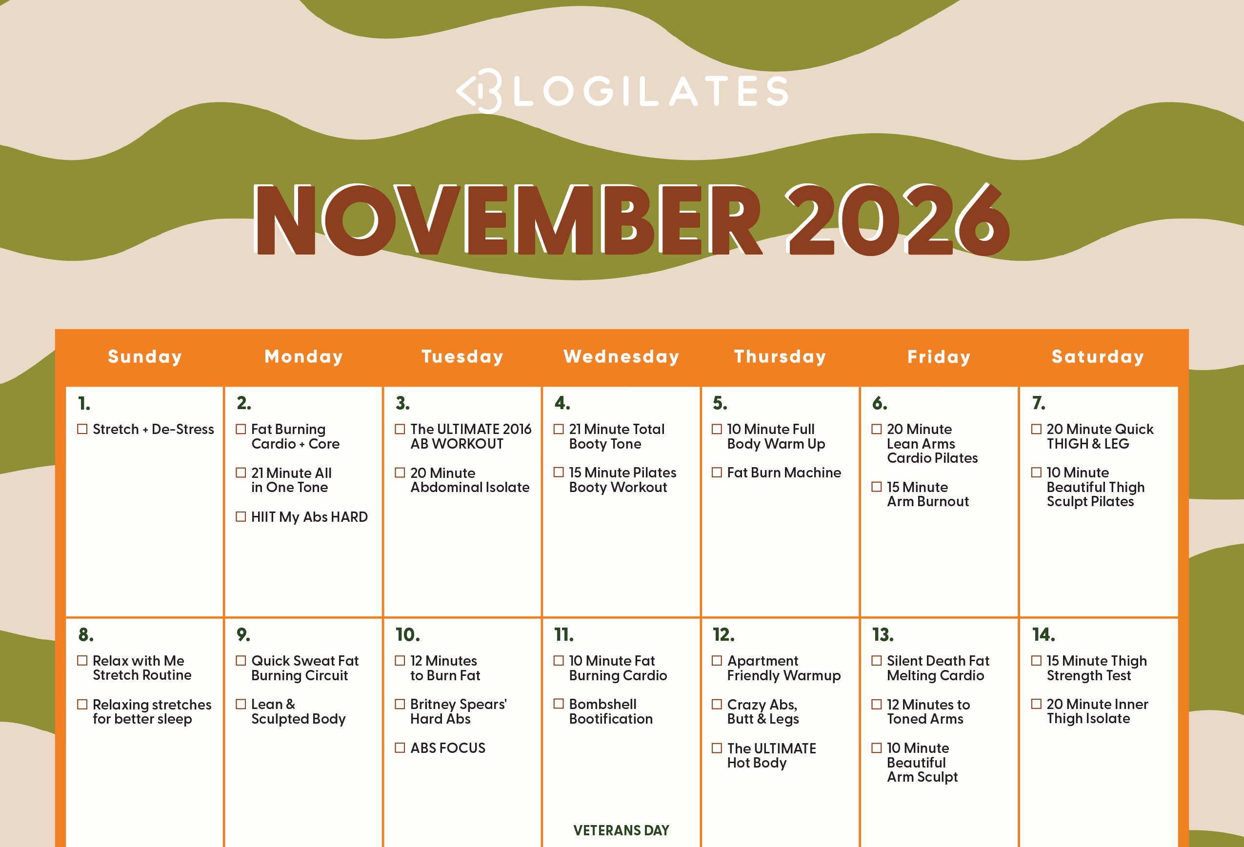Your November 2026 Workout Calendar! - Blogilates